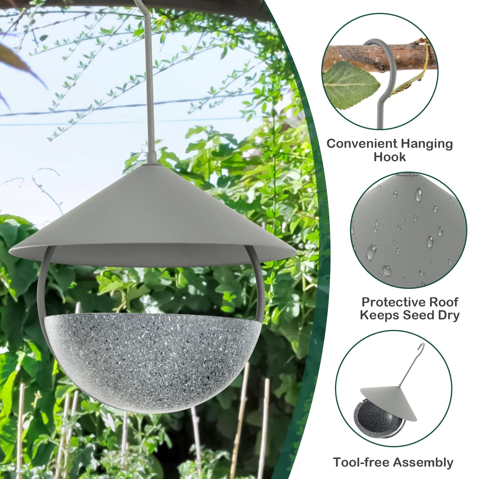 Giantex Bird Feeder, Hanging Wild Bird Feeder Bath with Removable Resin Feed Bowl and Waterproof Metal Roof