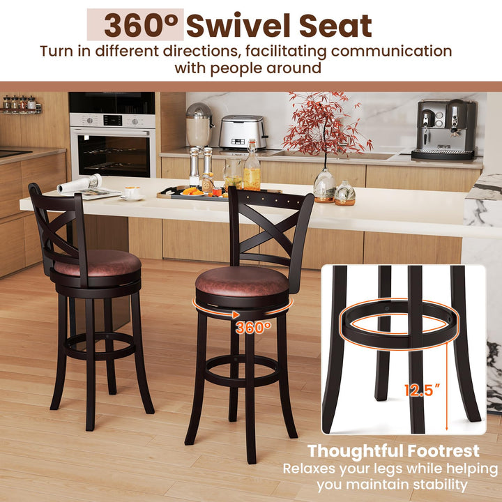 Giantex 30" Swivel Bar Stools with Footrest & Rubber Wood Frame