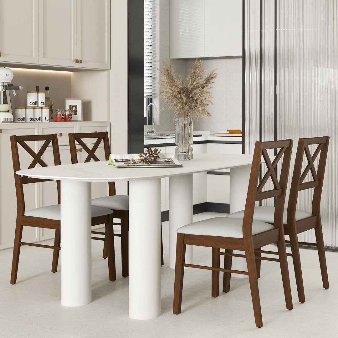Giantex Wooden Dining Chairs Set of 2/4, Upholstered Kitchen Chairs w/Cross Back & Padded Seat