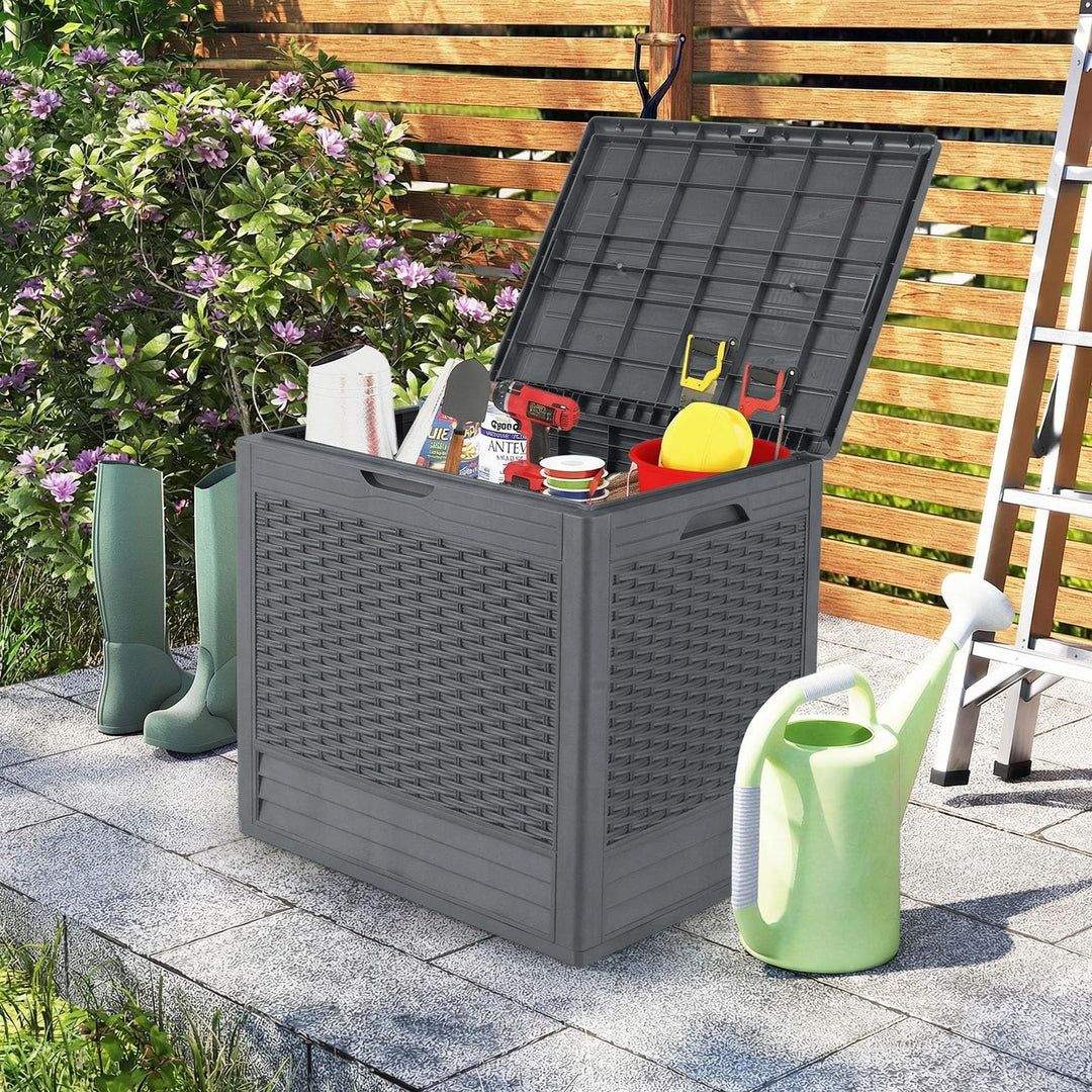 Giantex 25 Gallon PP Deck Container with Rattan Patterns &amp; Lockable Lid