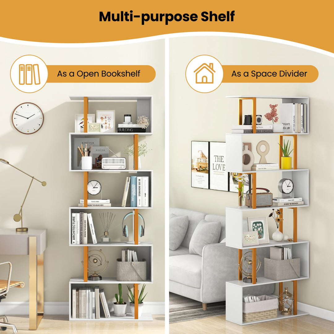 Giantex 6-Tier Modern S-Shaped Bookshelf with Anti-Tipping Kits