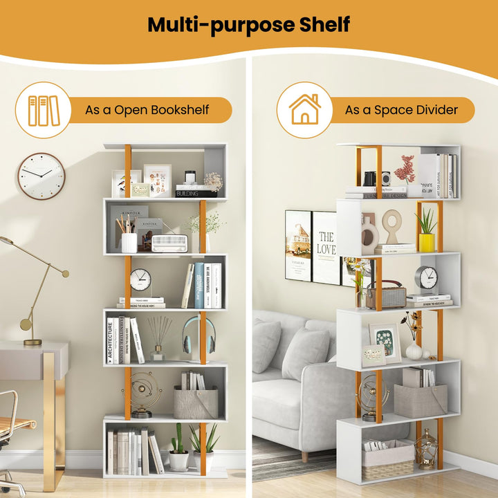 Giantex 6-Tier Modern S-Shaped Bookshelf with Anti-Tipping Kits