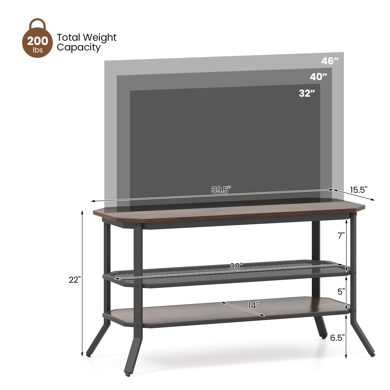 Giantex TV Stand 3 Tier Industrial Entertainment Center