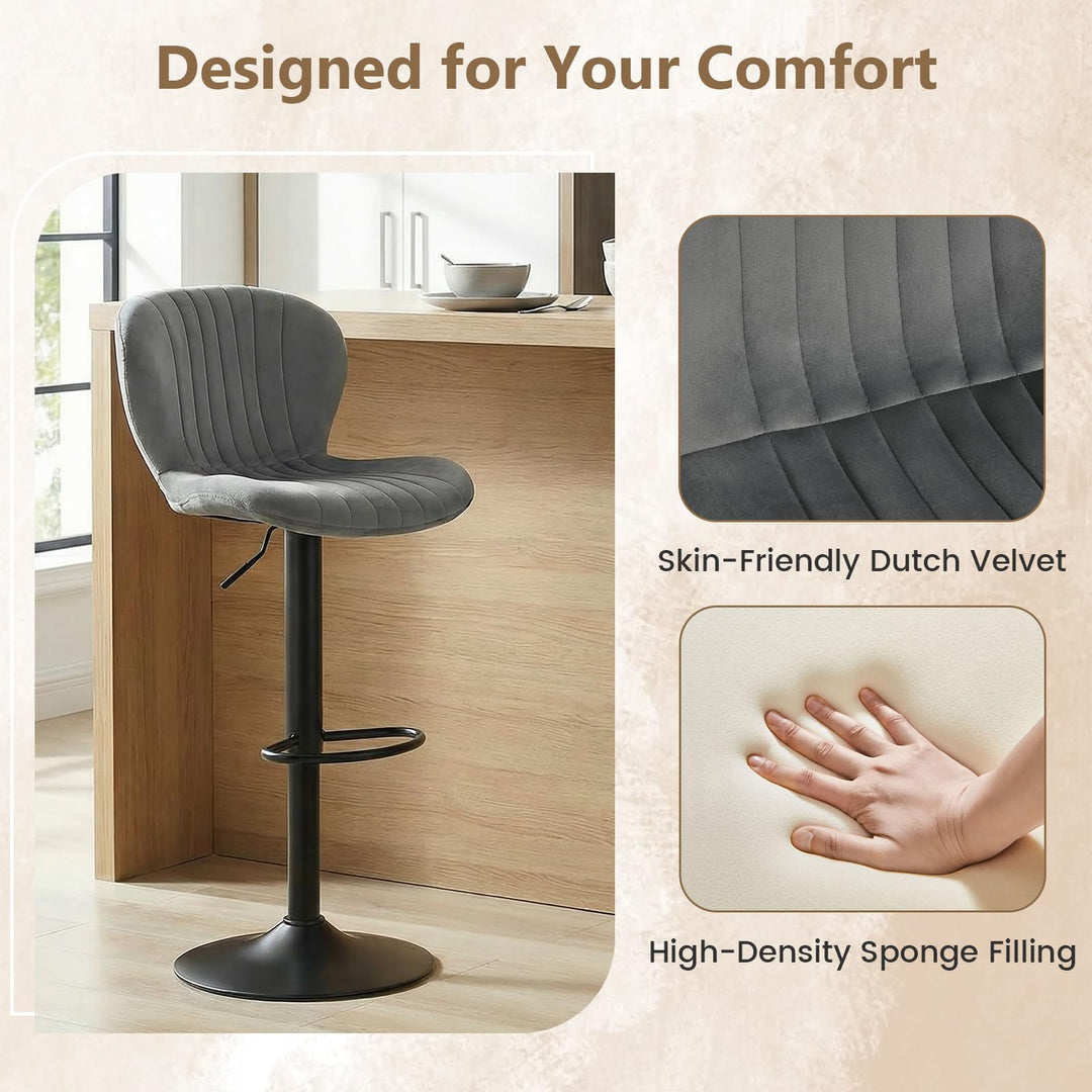 Giantex Bar Stools Set of 2/4 | Adjustable Counter Height Chairs with Velvet Upholstered Backrests