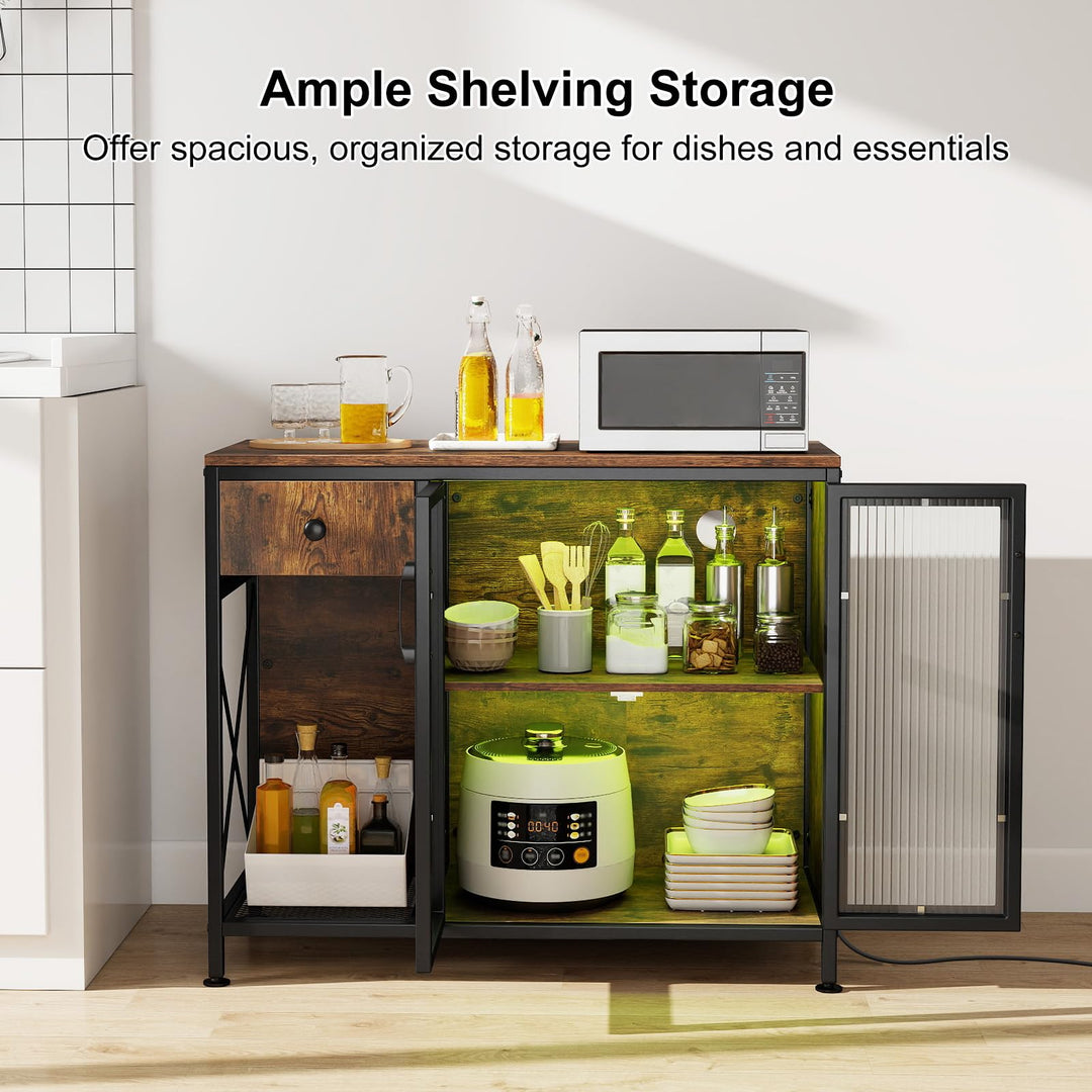 Giantex Industrial Buffet Sideboard with Power Outlets and LED Light