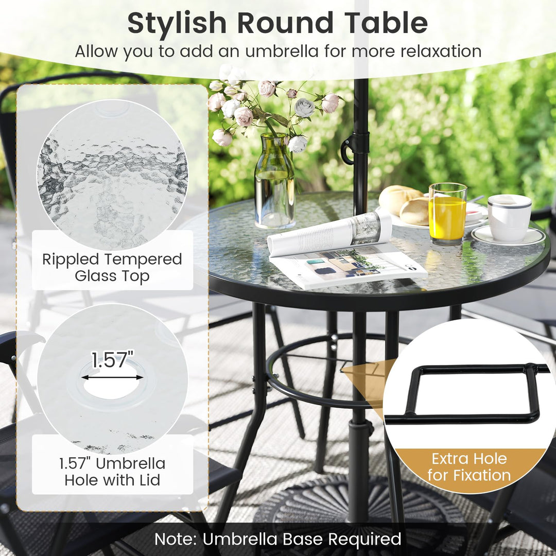 Giantex 6 Pieces Outdoor Dining Set Tempered Glass Umbrella Table with Hole