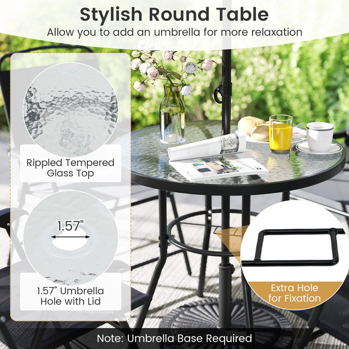 Giantex 6 Pieces Outdoor Dining Set Tempered Glass Umbrella Table with Hole