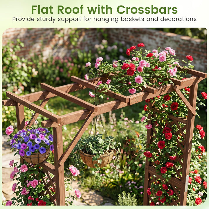 Giantex 87in Tall Wooden Garden Arbor with Planter Boxes &amp; Hanging Roof