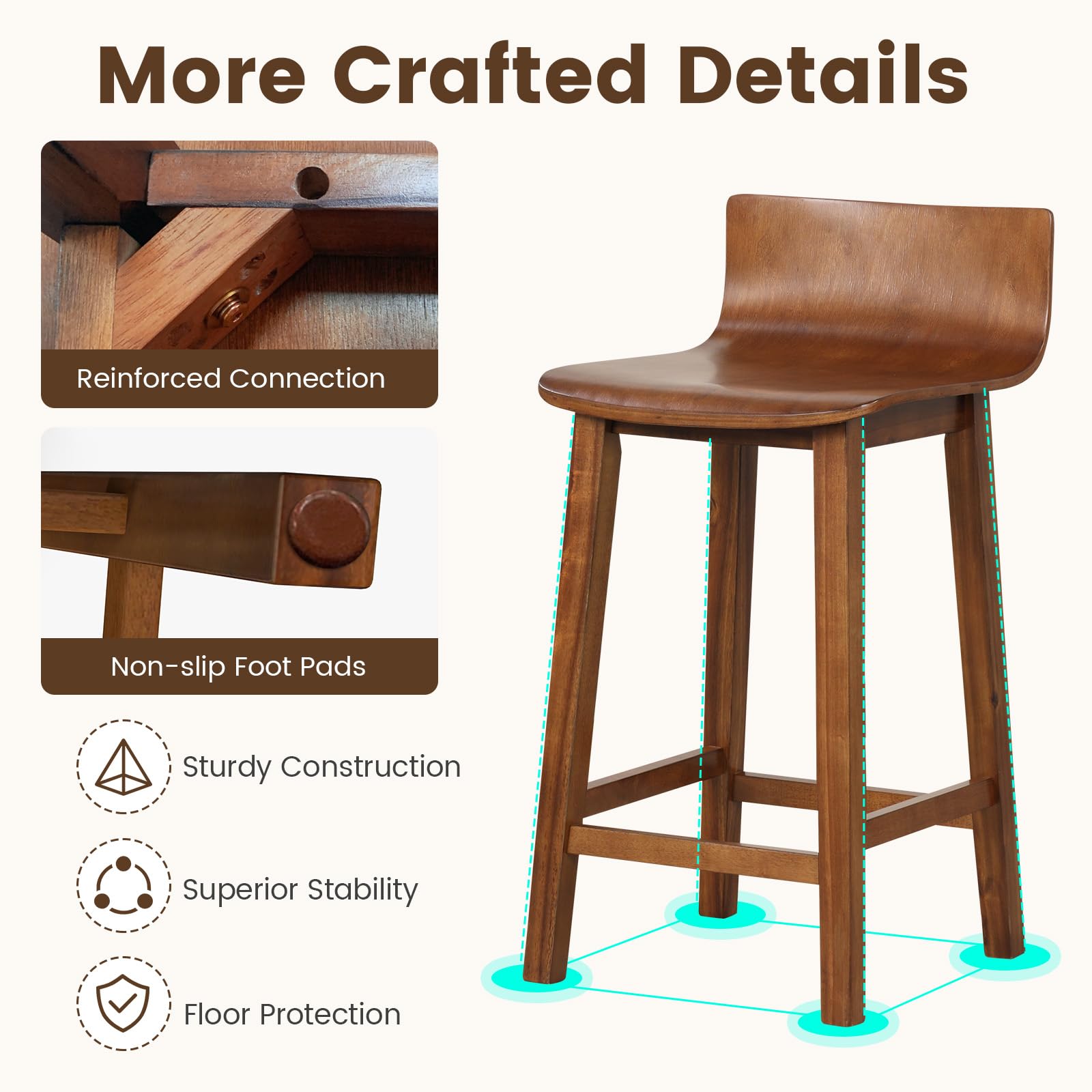 Giantex 2 or 4 Bar Stools Set with Low Back & Footrest