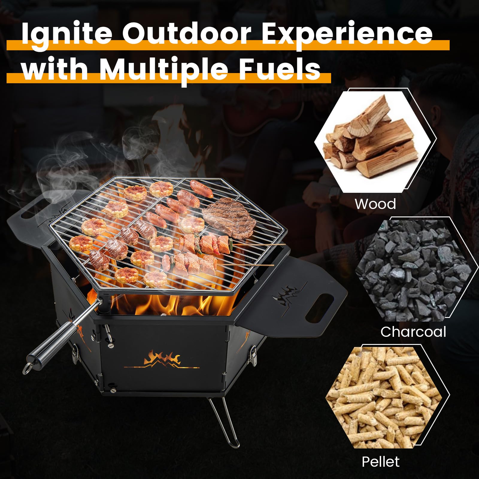 Giantex Fire Pit Grill, Outdoor Fire Pit with Removable 360° Swivel Cooking Grate
