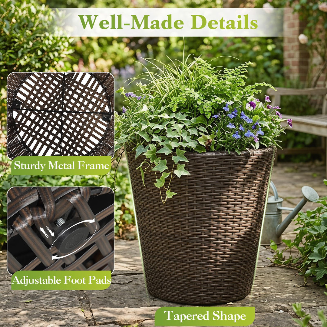 Giantex Set of 2 Plastic Planters | 15 Inch &amp; 11.5 Inch Taper Rattan Planters with Drainage Holes