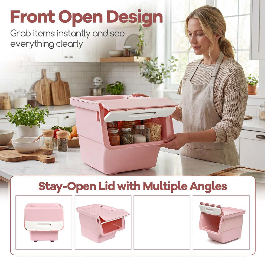 Giantex Plastic Stackable Storage Bins with Lids & Wheels