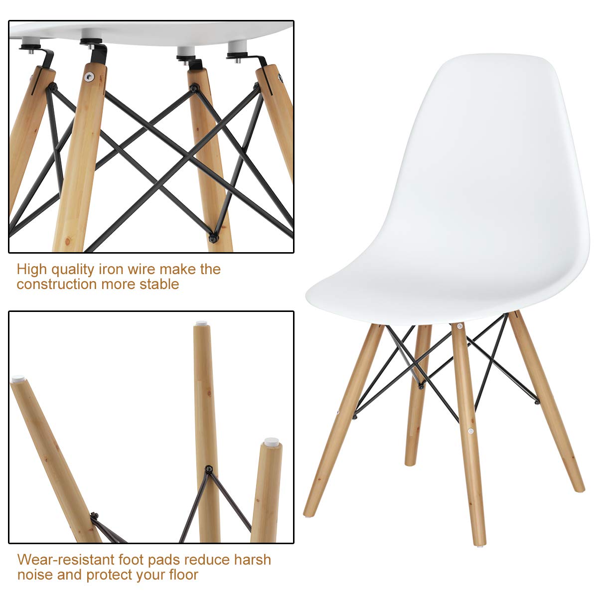 Pre Assembled Mid Century Modern Dining Chairs Set of 2, White