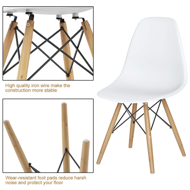 Pre Assembled Mid Century Modern Dining Chairs Set of 2, White