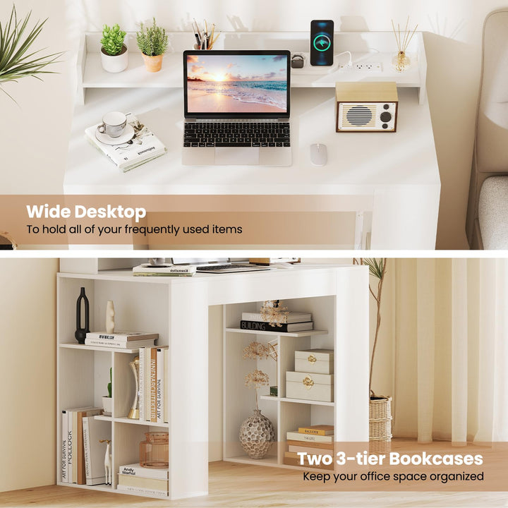 Giantex White Desk with Storage Shelves