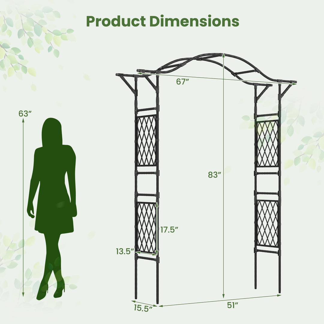 Giantex Garden Arch Trellis 67''W x 83''H Metal Arbor