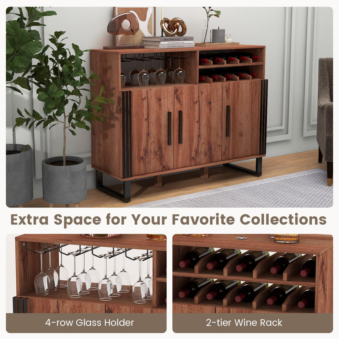 Giantex Wine Bar Cabinet, Buffet Sideboard with 3 Doors & Adjustable Shelves, Liquor Cabinet