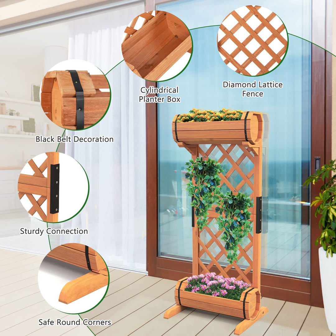 Giantex Raised Garden Bed with 2 Barrel Planters & Trellis