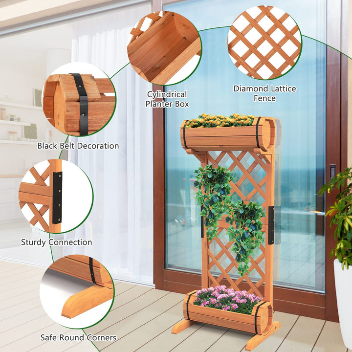 Giantex Raised Garden Bed with 2 Barrel Planters & Trellis