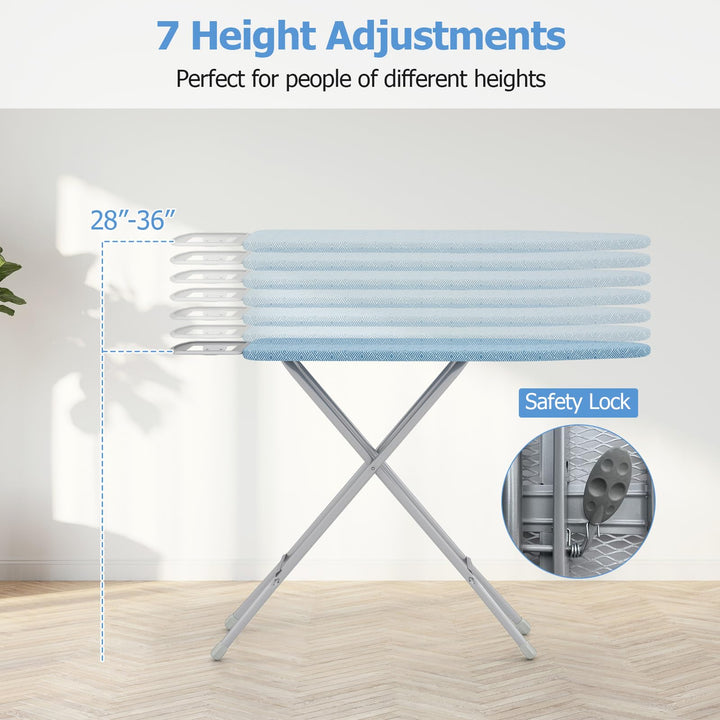 Giantex Full Size Ironing Board with Iron Rest, 57" x 15" Carbon Steel Iron Table with 7-Level Height & Heat Resistant Cover