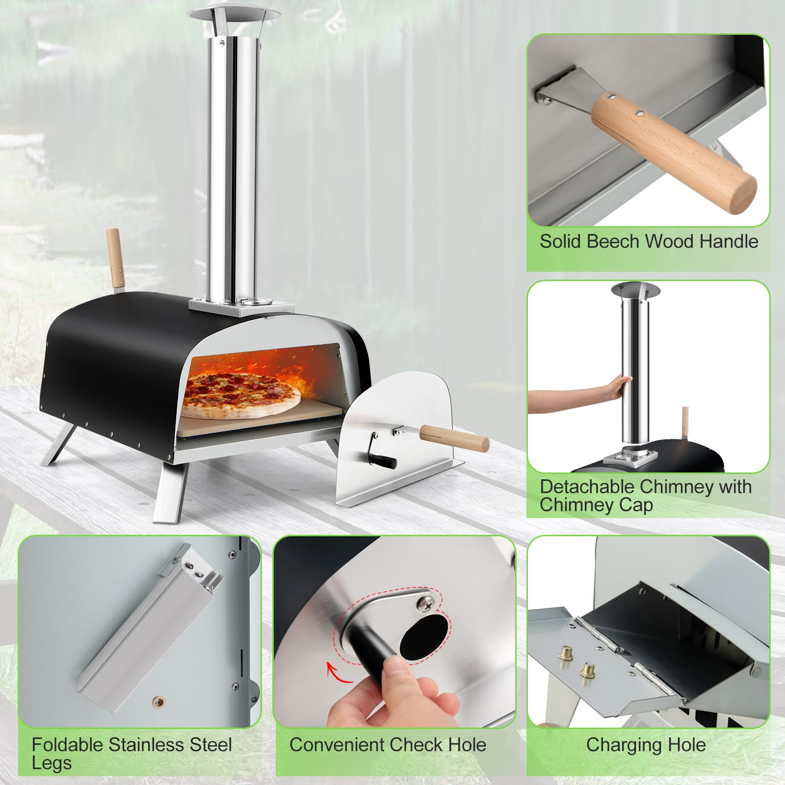 Giantex Pizza Oven Outdoor, Propane and Wood Fired Pizza Maker with 13" Pizza Stone, Pizza Peel