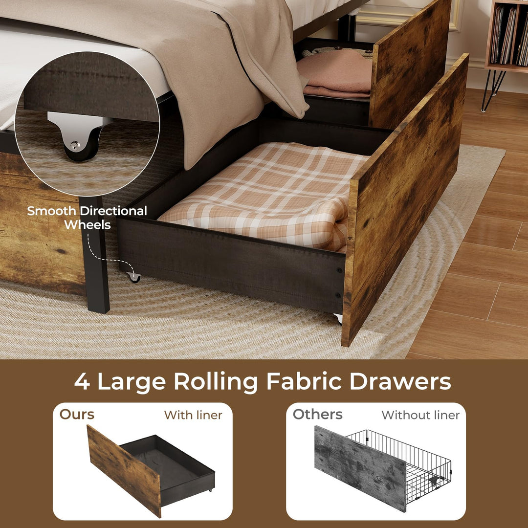 Giantex Bed Frame with LED Lights Headboard and 4 Storage Drawers