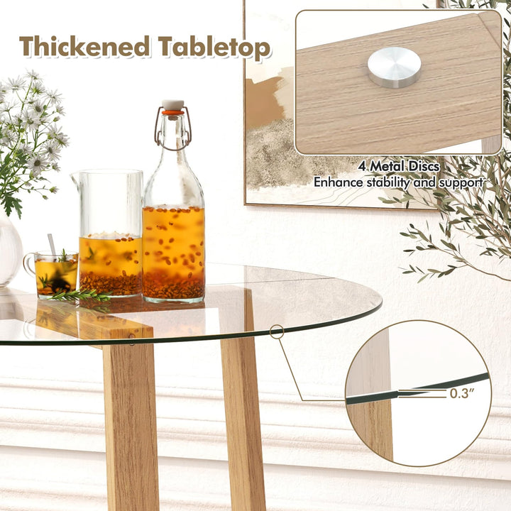 Giantex 42” Round Dining Table for 4, Kitchen Table with 0.3” Tempered Glass Tabletop, Rubber Wood Legs