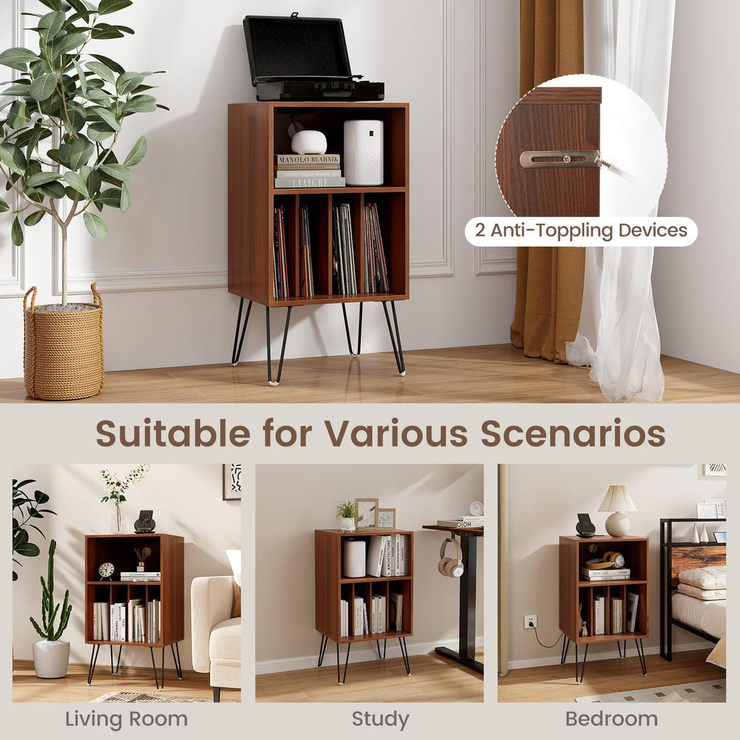 Giantex Record Player Stand with Charging Station Turntable Cabinet with Record Storage & Metal Legs