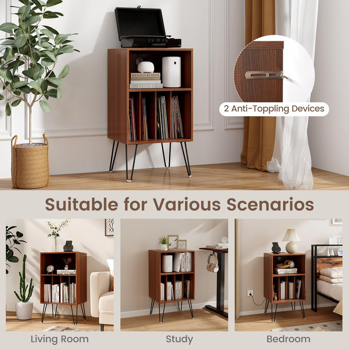 Giantex Record Player Stand with Charging Station Turntable Cabinet with Record Storage & Metal Legs