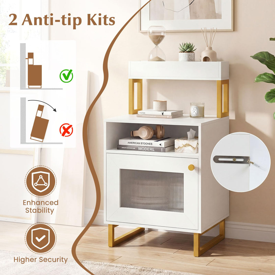 Giantex Night Stand with LED Lights | Tall Sofa Side Couch End Table w/Top Tray (1/2)