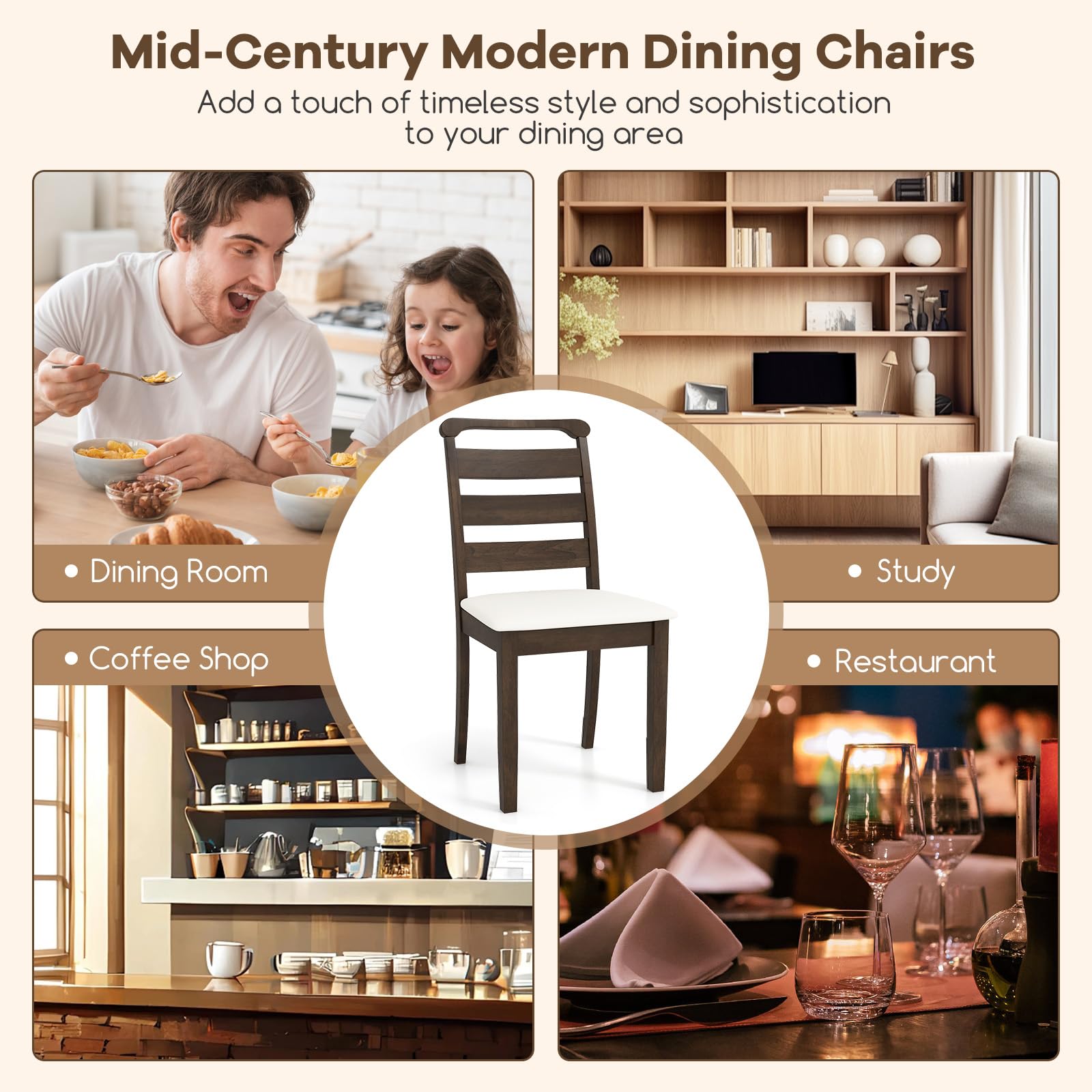 Giantex Wooden Dining Chairs Set of 2/4, Upholstered Kitchen Chairs w/Rubber Wood Frame, Padded Seat