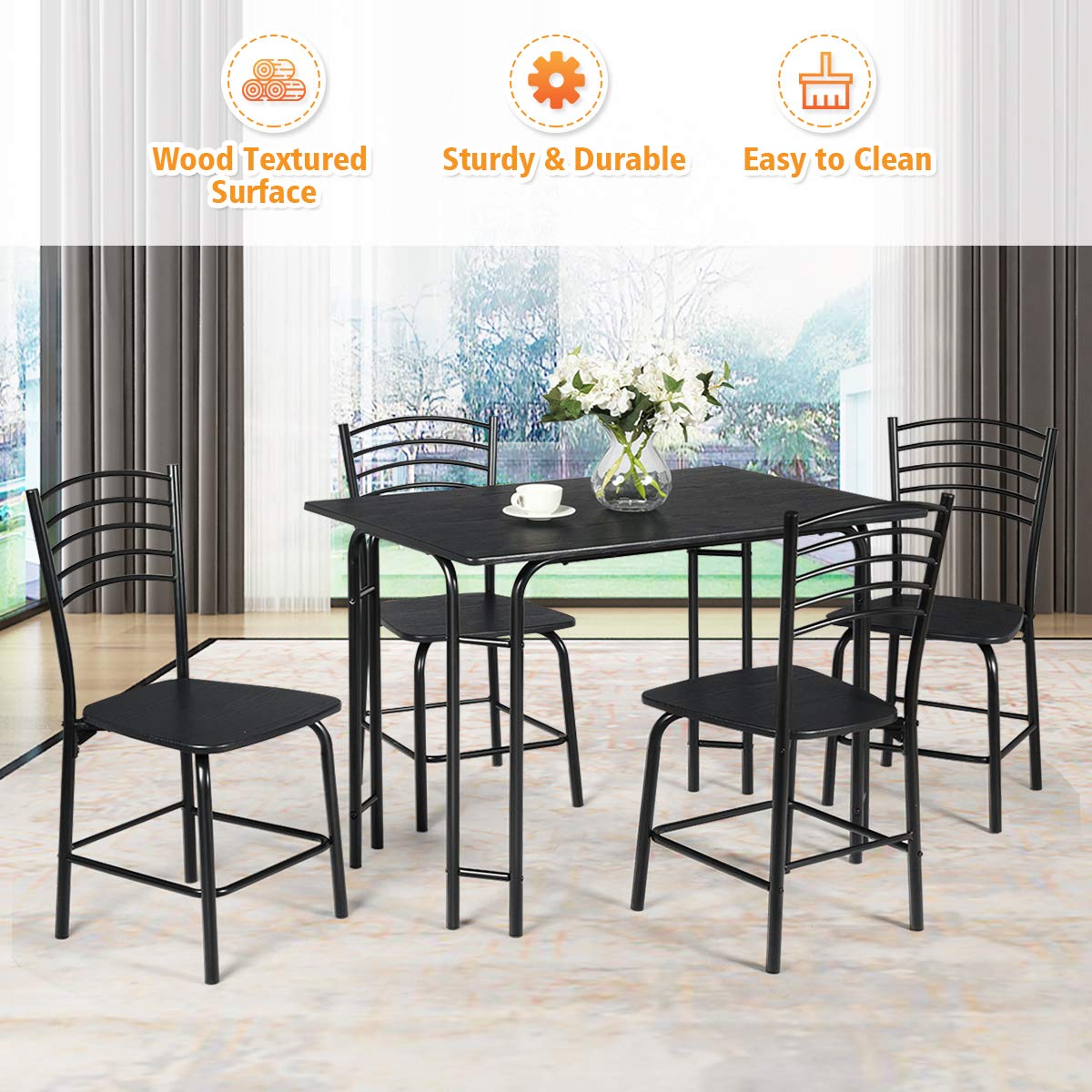 Giantex 5 PCS Dining Table Set 4 Person Modern Kitchen Table and 4 Chairs