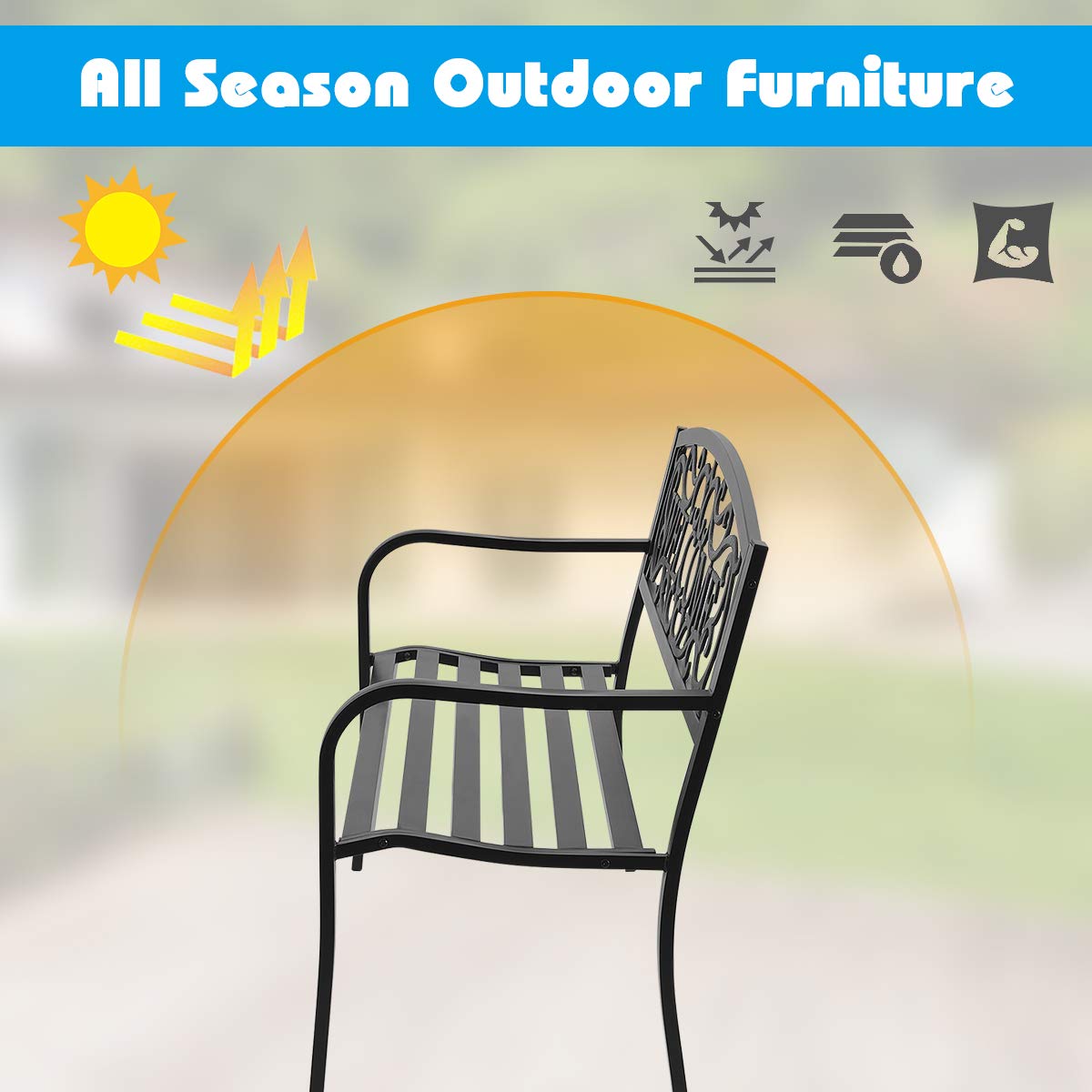 Giantex Garden Bench, Antique Metal Outside Bench w/Warm Welcome Pattern