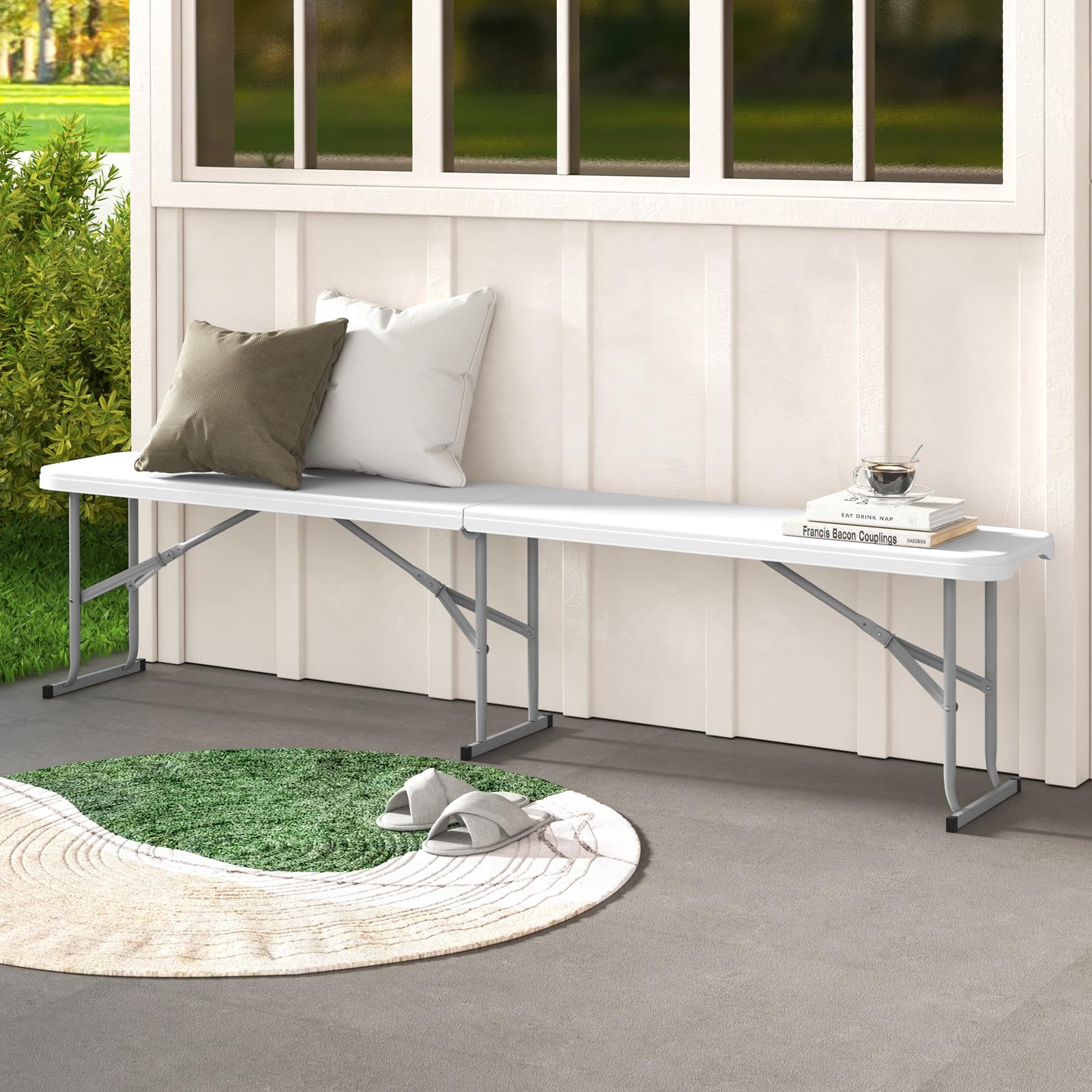 Giantex 6 Feet Plastic Folding Bench, Portable Picnic Seat for BBQ Party Camping Dining, HDPE Top