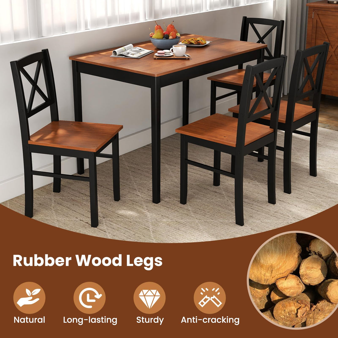 Giantex 5-Piece Dining Table Set Rectangular Kitchen Table & 4 Chairs with Rubber Wood Legs