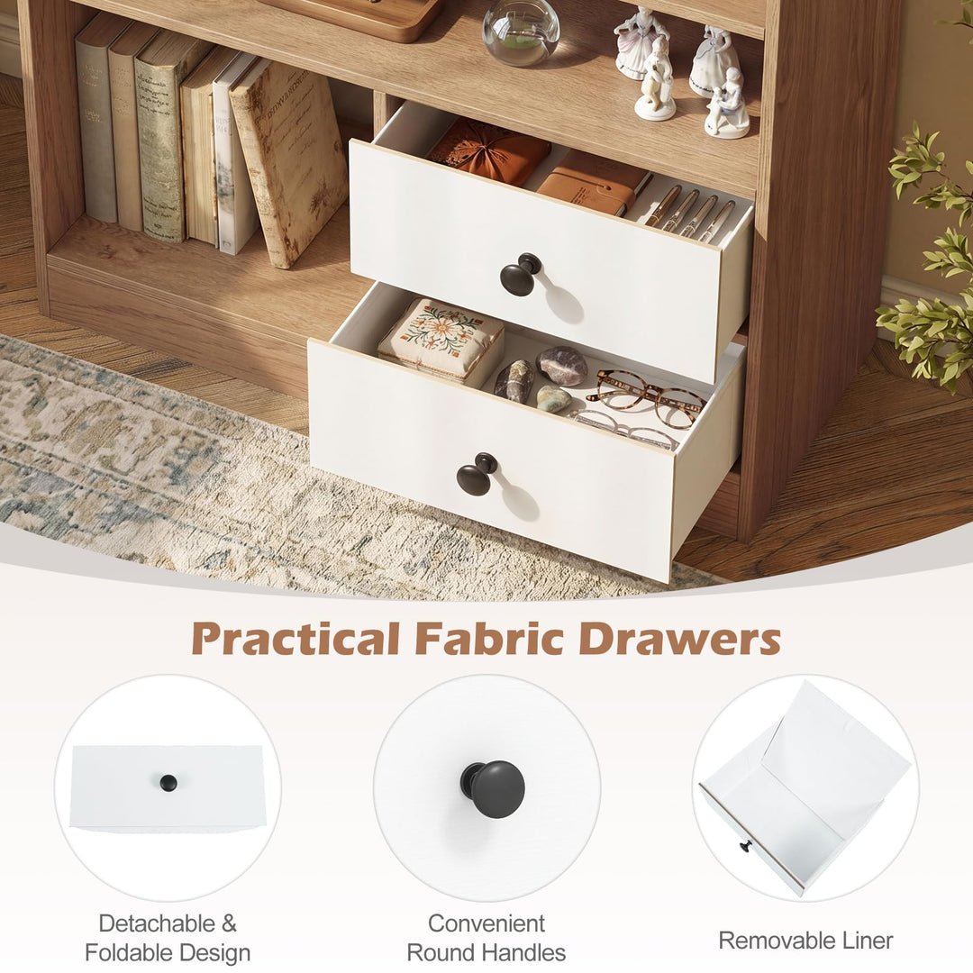 Giantex 4-Tier Freestanding Bookcase w/3 Open Compartments &amp; 2 Detachable Fabric Drawers