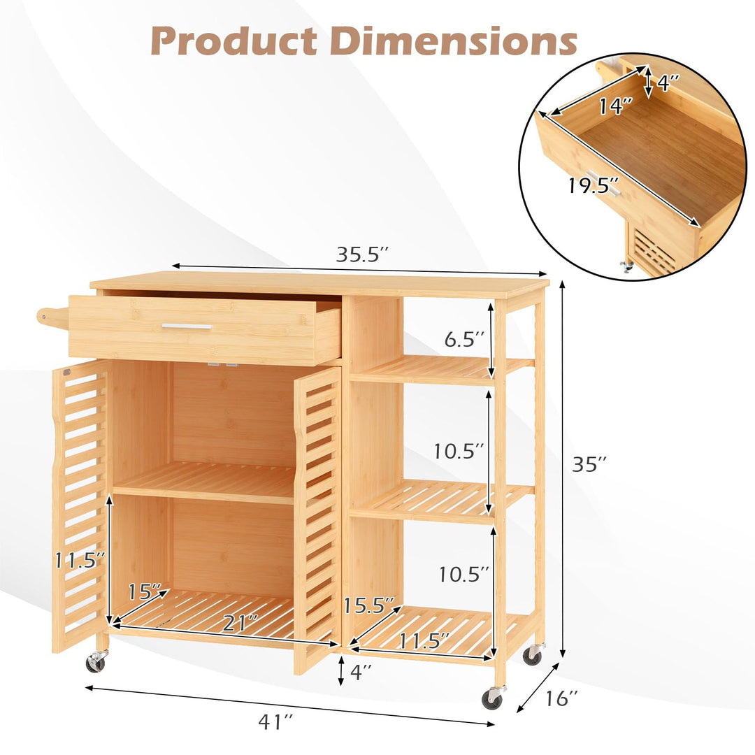 Giantex Bamboo Kitchen Island Cart with Drawer and Storage Cabinet