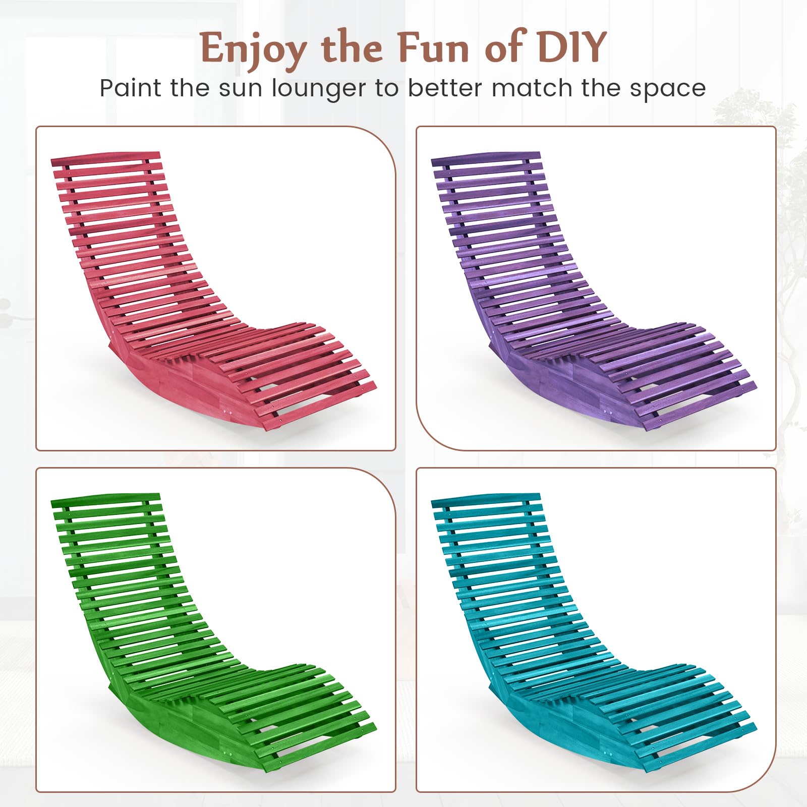 Giantex Outdoor Chaise Lounge Chair - Acacia Wood Outdoor Lounger, Patio Lounge Chair with Slatted Design