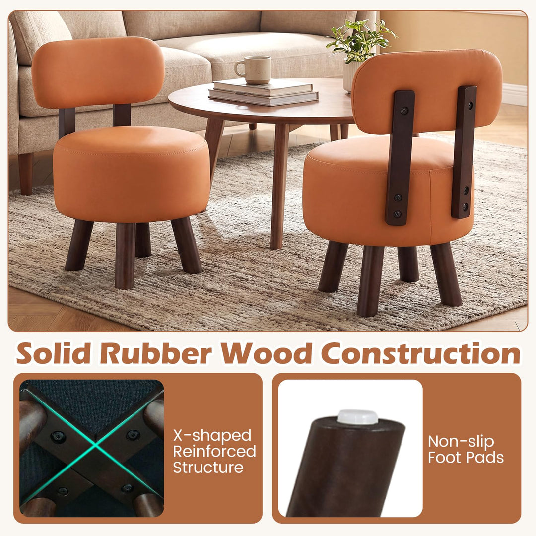 Giantex Round Small Footrest Stools Set of 2 with Backrest &amp; Rubber Wood Legs