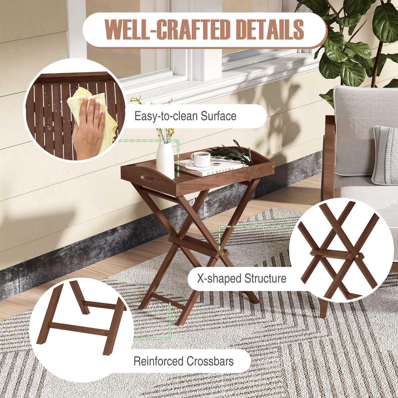 Giantex 28-Inches High Solid Teak Wood TV Tray Side Table