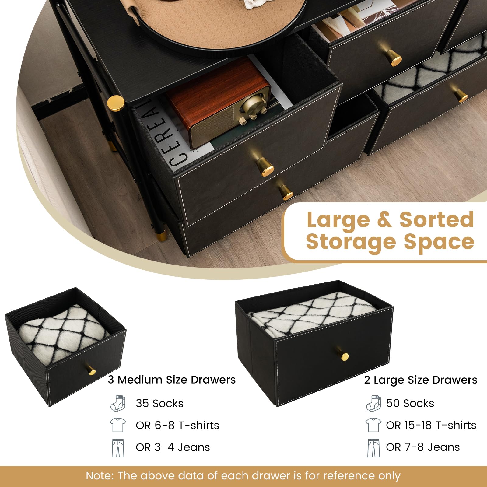 Giantex Dresser for Bedroom with 5 Storage Drawers - Fabric Dresser Tower with Metal Frame, Fabric Bins