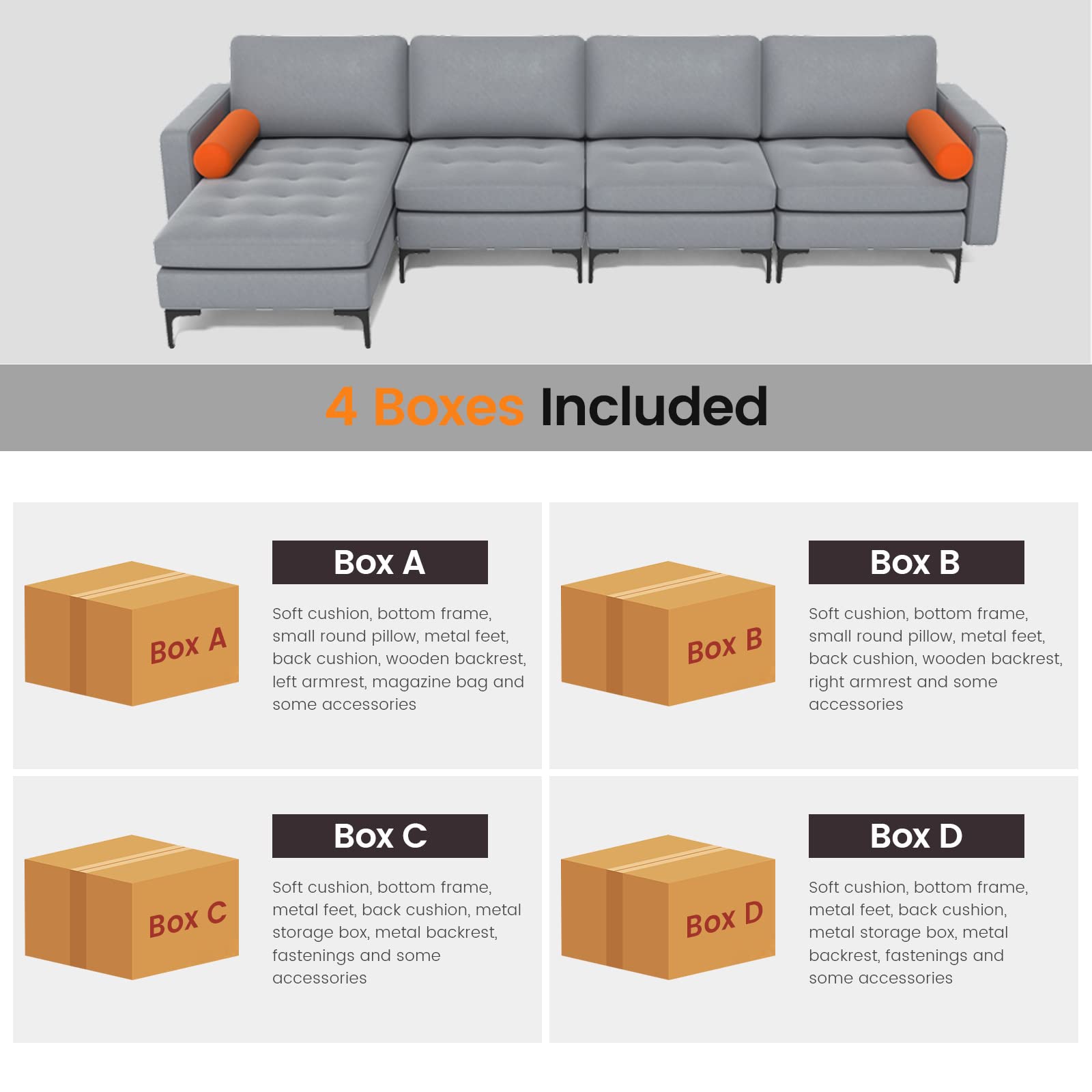 Giantex Sectional Sofa Couch, Convertible Sleeper with 2 or 1 USB Ports Socket