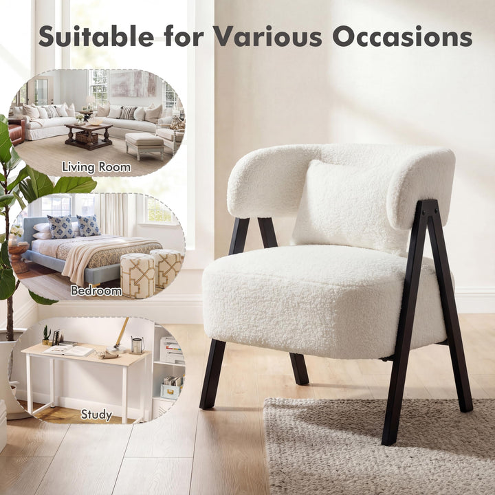 Giantex Barrel Accent Chair Faux Rabbit Fur Upholstered Armchair