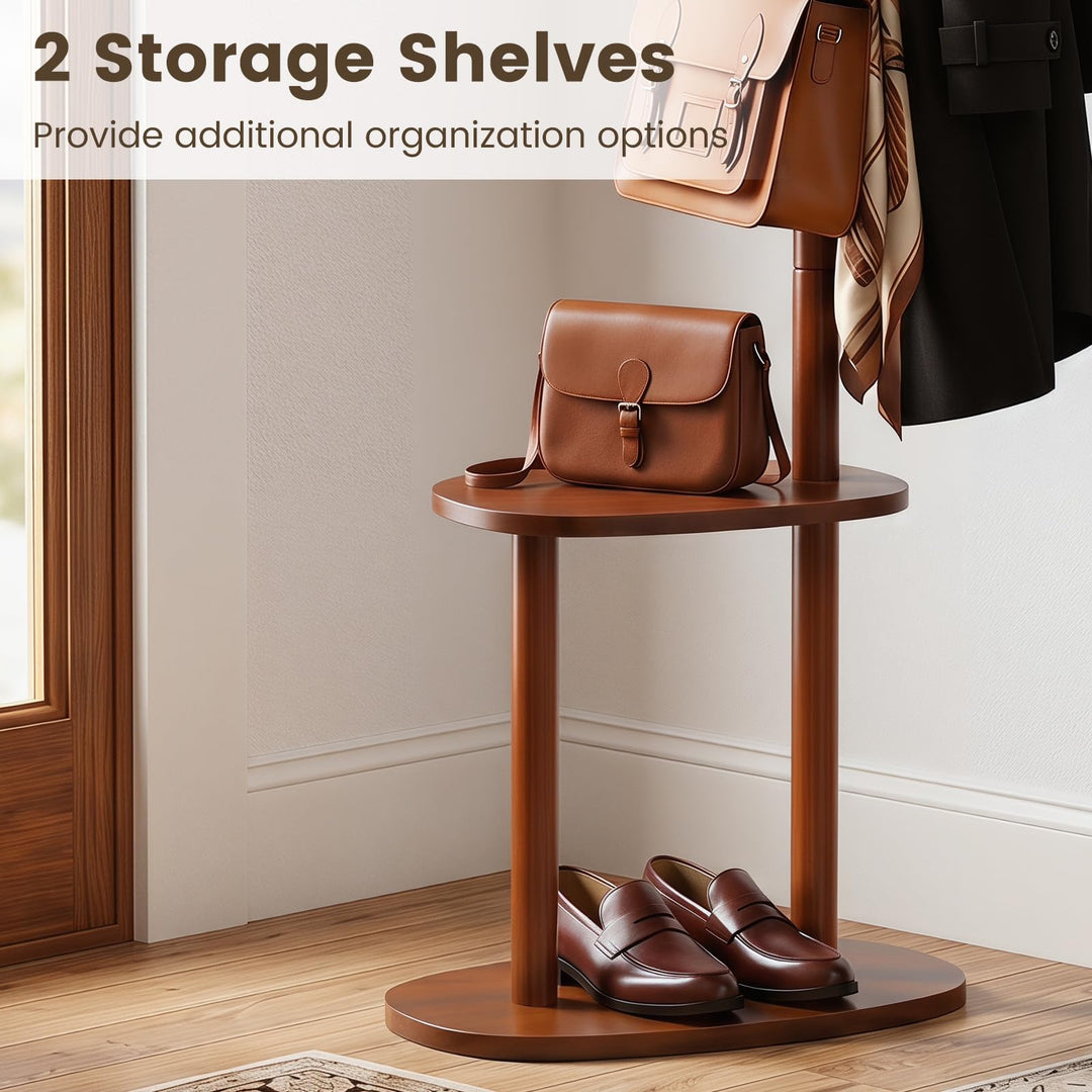 Giantex 70" Solid Wood Clothing Rack with 8 Hooks and 2 Storage Shelves
