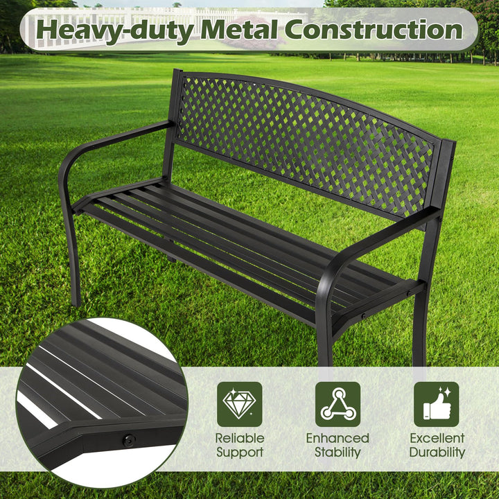 Giantex Metal Outdoor Bench with Mesh Pattern Backrest (50"×24"×33.5")