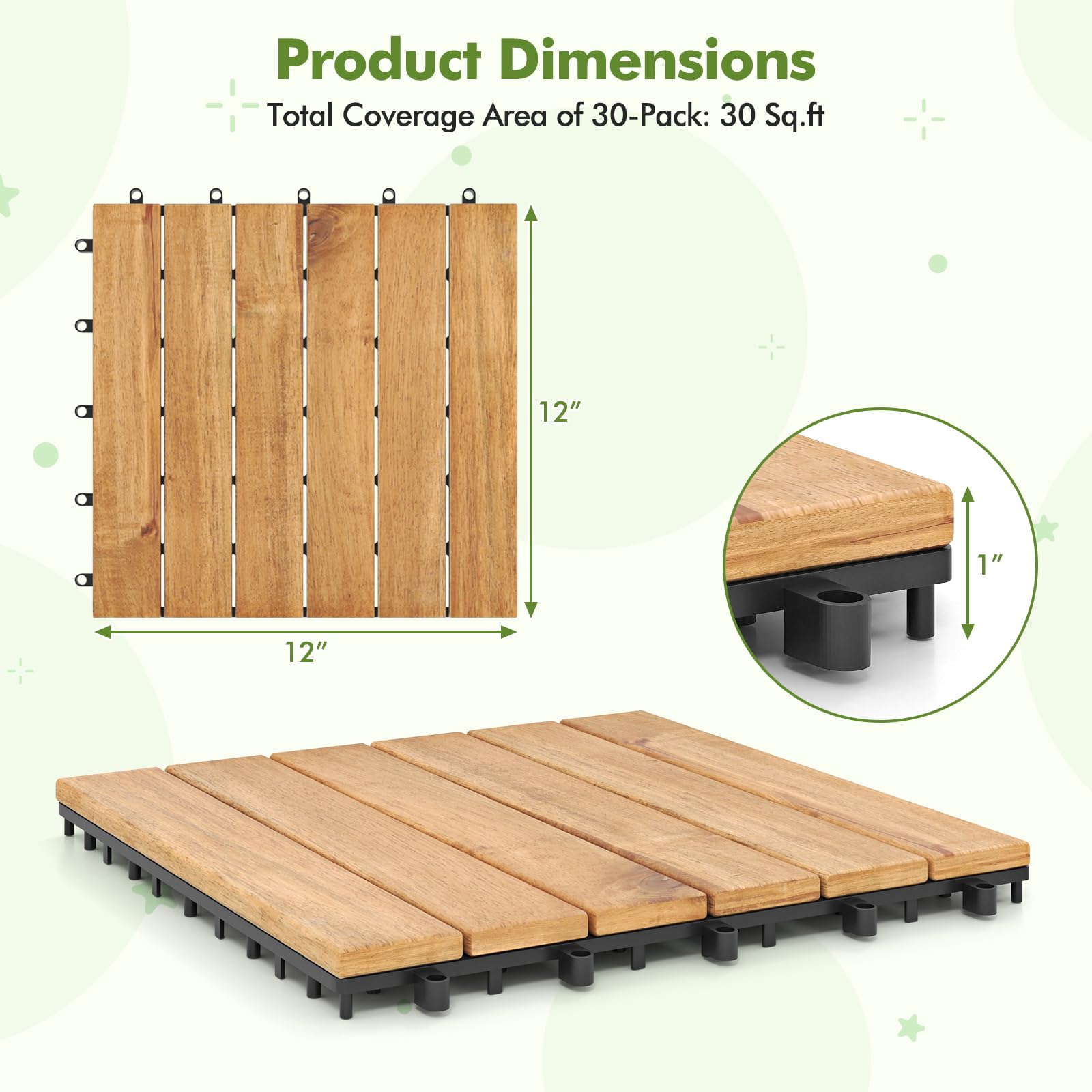 Giantex 30 PCS Acacia Wood Interlocking Patio Deck Tiles