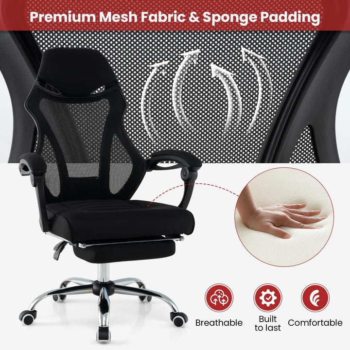 Giantex Ergonomic Desk Chair with Footrest, Mesh Office Chair with Height-Adjustable & Tilting Backrest