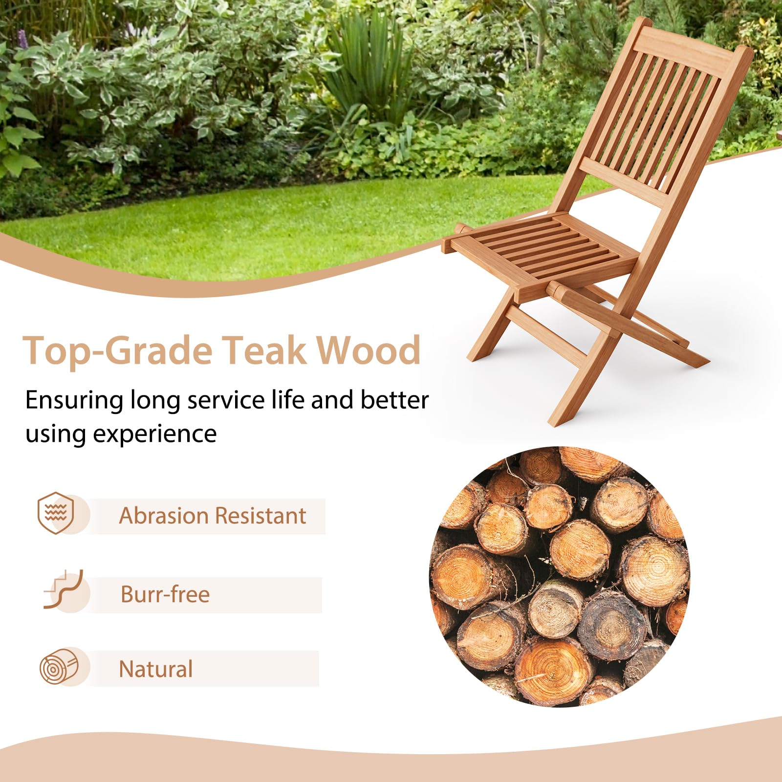 Giantex Patio Folding Chairs, Solid Teak Wood Outdoor Chairs with Slatted Seat & Back