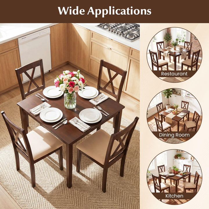 Giantex Dining Table Set for 4 | Square Kitchen Table Set w/ 4 Upholstered Chairs w/X-Shaped Backrest