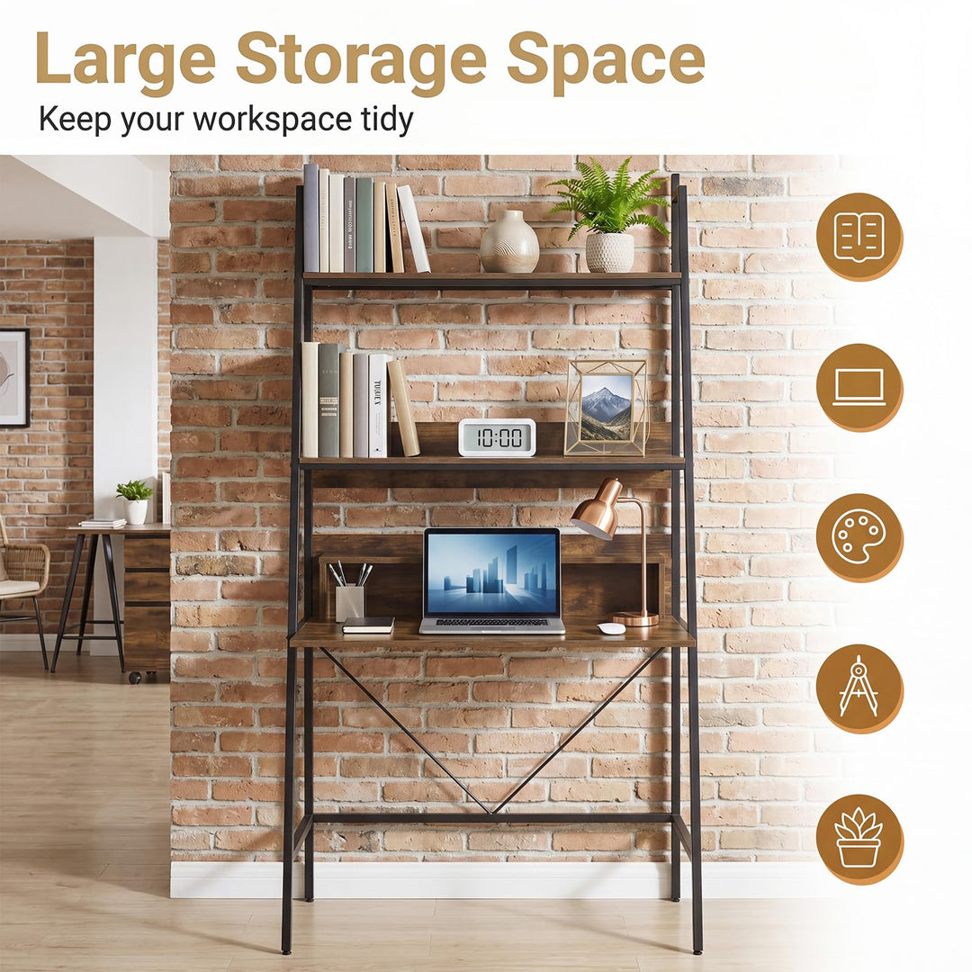 Giantex 3-Tier Ladder Computer Desk | Bookcase Stand Shelf with Storage Shelves and Metal Frame